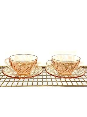 Arcoroc France Rosaline Swirl Set of 2 Pink Cup and Saucer